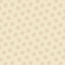 A repeating floral pattern in warm beige and tan on a light cream background, shown as a flat all-over swatch.