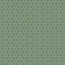 A repeating fabric or wallpaper pattern featuring a muted sage green background with a dark blue-gray geometric and floral motif.