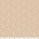 Fabric swatch patterned with densely packed small red vines with seeds on a cream background. 