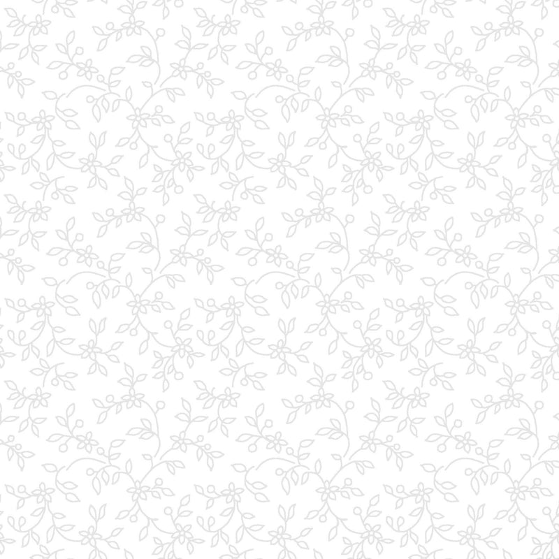Maywood Studios Solitaire Ultra White Lacy Vines White on White MAS207-UW - sewjersey.com