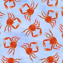Pattern of red crabs on a light blue background