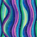 Colorful wavy pattern with stars on a dark background