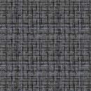 A close-up of a woven fabric texture with a dark gray and black plaid pattern, featuring subtle blue-gray lines.