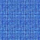 A close-up of a blue woven fabric texture with a subtle plaid pattern in various shades of blue.