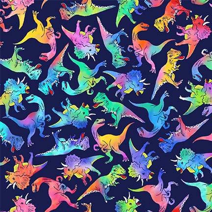Michael Miller Dino Pizza Party Rainbow Dinosaur Navy DCX12197-NAVY-D - sewjersey.com