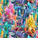 Colorful crystal formation in a fantasy landscape