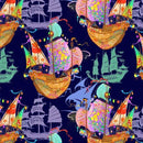 Colorful ship pattern on a dark background