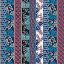 Michael Miller Fabrics Kamakura Sisters Kamakura Stripe DCX12666-MULT-D 100% Cotton Fabric 44/45" wide - sewjersey.com - Collection of various patterned strips in blue, green, and pink.
