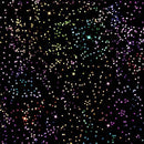 A seamless pattern of multicolored glittering stars and dots scattered across a solid black background.