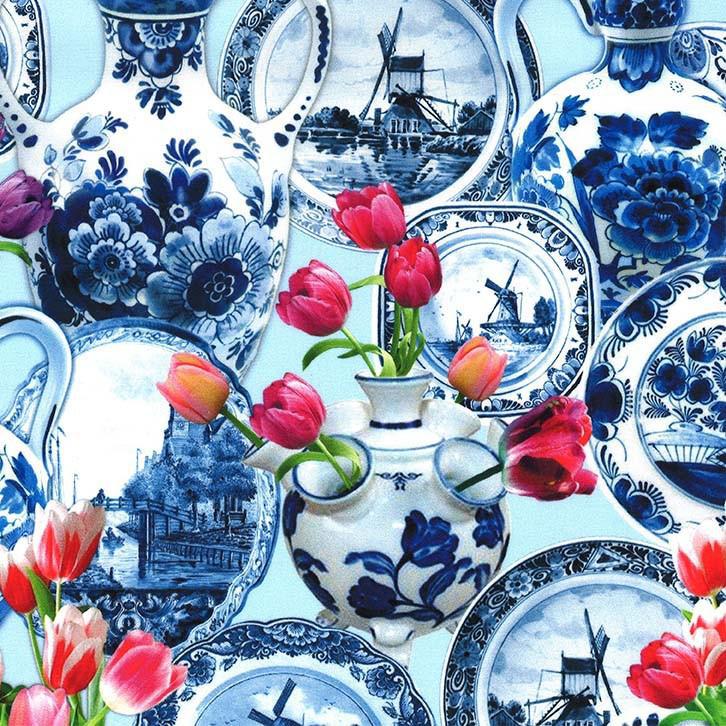 Michael Miller Spring in Delft Delft Still Life DCX12238-SKYX-D - sewjersey.com
