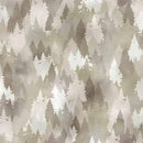 Pattern of stylized trees in various shades of green on a textured background