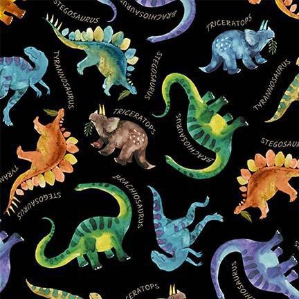Michael Miller Wild One Dino and Friends -  DCX11857-BLAC-D - sewjersey.com