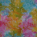 Batik fabric featuring fancy goldfish on a colorful background