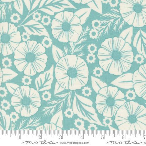 Moda Field of Flowers by Katharine Watson Flower Paper Florals Block Print Robins Egg 3311 14 - sewjersey.com