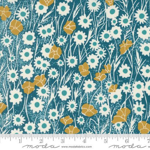 Moda Field of Flowers by Katharine Watson Poppy Field Florals Block Print Peacock 3312 16 - sewjersey.com