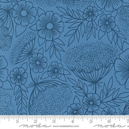 Moda Field of Flowers by Katharine Watson Queen Annes Lace Florals Block Print Cornflower 3314 17 - sewjersey.com