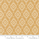 Yellow intricate Geometric Patterned Fabric with a Moda branded ruler for scale