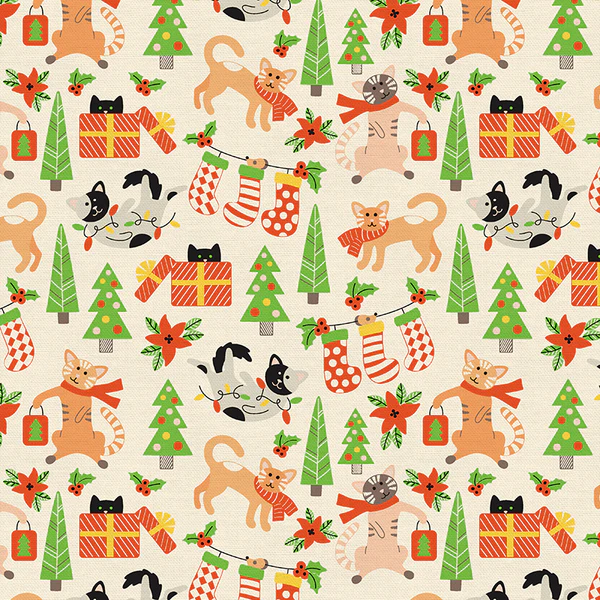 Paintbrush Studio Fabrics Christmas Friends by Maria Vashchuk Christmas Cats Cream 12023146 - sewjersey.com