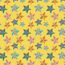 Pattern of colorful star shapes on a yellow background