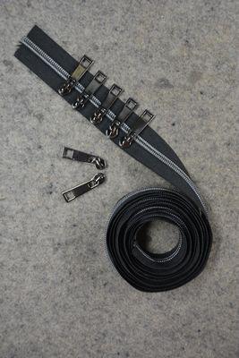 Pam Damour Metallic Zipper Tape Black with Gun Metal 2.5 yds - sewjersey.com
