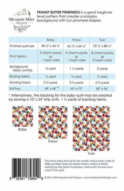 Peanut Butter Pinwheels MMD 1010 Meadow Mist Designs pattern back