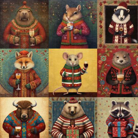 QT Christmas Party Animals Party Animal Patch Multi - 2600-30405-X - sewjersey.com
