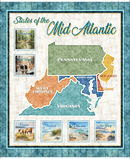 Map of the Mid-Atlantic states with scenic images on a decorative background