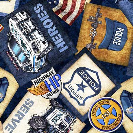 QT Fabrics American Heroes Police Police Motifs Overlapping Patch Navy by Morris Creative Group 30686-N - sewjersey.com