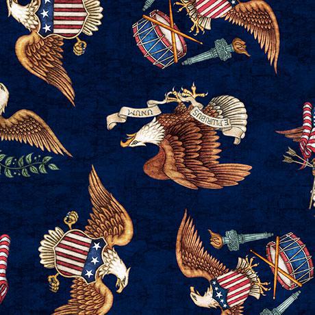 QT Fabrics American Tapestry Tossed Eagles Navy by Dan Morris 30869-N - sewjersey.com