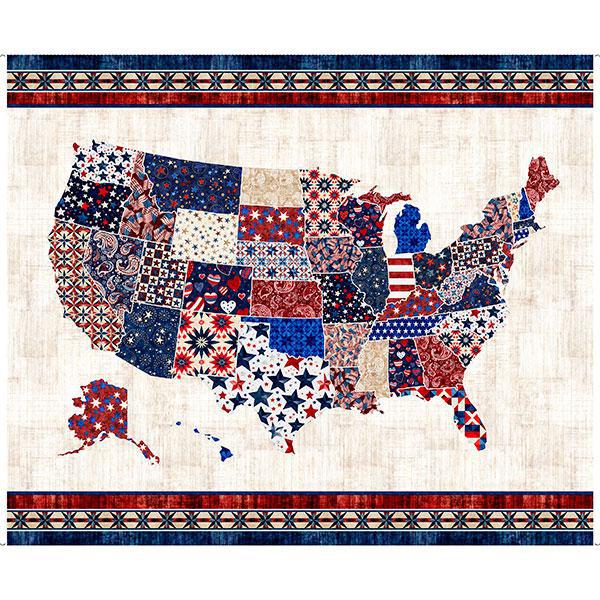 QT Fabrics American Tapestry US Map Tapestry Panel Multi by Dan Morris 30863 -X - sewjersey.com
