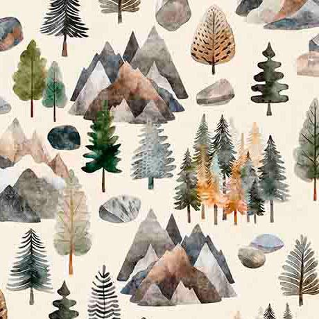 QT Fabrics Bigfoot Pine Trees Cream 30994-E