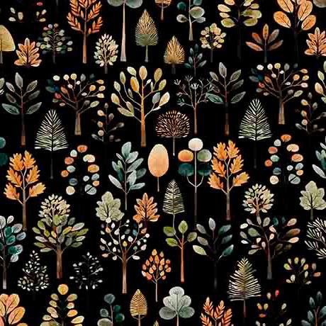 QT Fabrics Bigfoot Trees Black 30996 -J