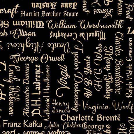 QT Fabrics Bookworm Famous Authors Black 30452-J - sewjersey.com