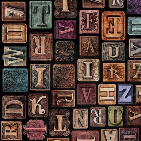 QT Fabrics Bookworm Letter Blocks Multi 30451 -X - sewjersey.com