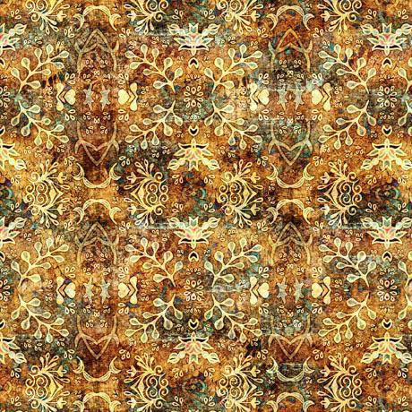 QT Fabrics Bookworm Textured Leaf Medallion Amber 30455 -S