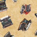 QT Fabrics Bookworm Typewriter Toss Tan 30448 -A - sewjersey.com