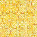 Geometric yellow patterned fabric swatch reminiscent of tiles