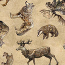 QT Fabrics Enchanted Forest Animal Toss Tan - 30468 -A - sewjersey.com