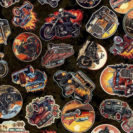 QT Fabrics Heavy Metal Stickers Black 30707-J