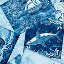 QT Fabrics Ocean Blues Nautical Motif Overlapping Pat Blue 30856-B