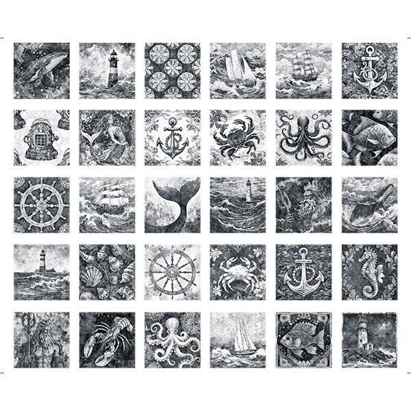 QT Fabrics Ocean Blues Nautical Motif Patches Charcoal 30855-K