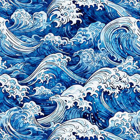 QT Fabrics Ocean Blues Ocean Waves 108" Wide Blue 30860 -B108 BLUE-WIDE 108" Wide Blue Fabric of Crashing Waves