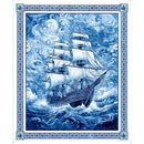 QT Fabrics Ocean Blues Ship Panel Blue 30854-B