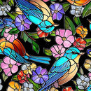 QT Fabrics Sunlit Birds Stained Glass Birds & Floral Black by JQ Licensing 30793 -J - sewjersey.com