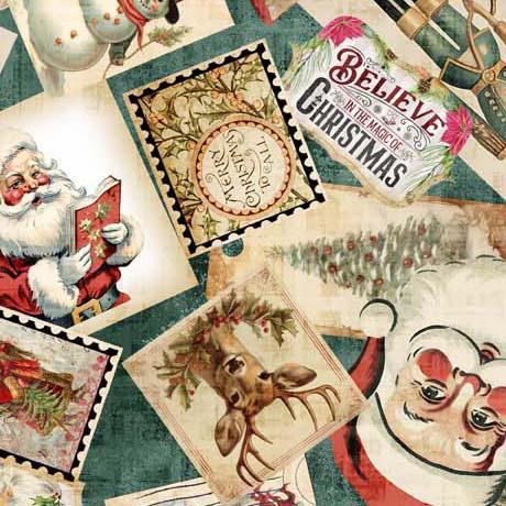 QT Wonderful Christmastime Christmas Collage Dusty Teal - 2600-30335-Q - Sewjersey.com