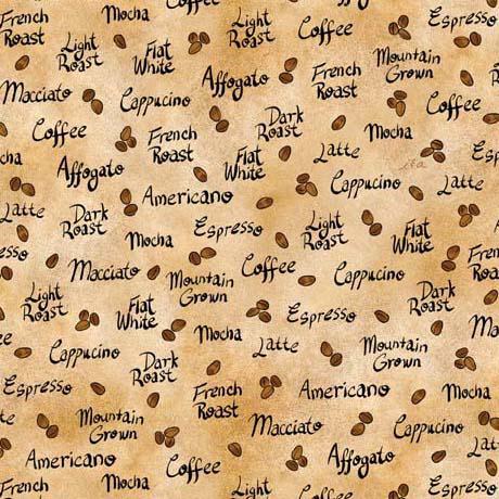 Quilting Treasures Perfect Blend Coffee Word Toss Tan - 2600-30496-E - sewjersey.com