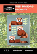 The front cover of the red padas quilt pattern from art east quilting co, featuring adorable red pandas. 