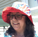 A Sample Photo of the Instructor wearing a completed reversible bucket hat