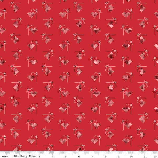 Riley Blake Bee Basics Heart Red by Lori Holt C6401 RED