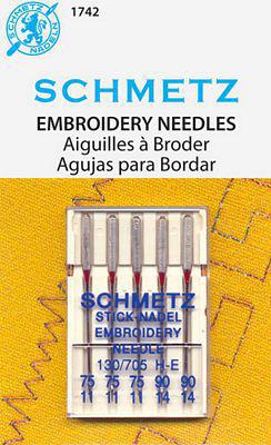Schmetz Embroidery Needles 75/11 and 90/14 5 Pack - schmetz embroidery needle multipack 75/11, 90/14
